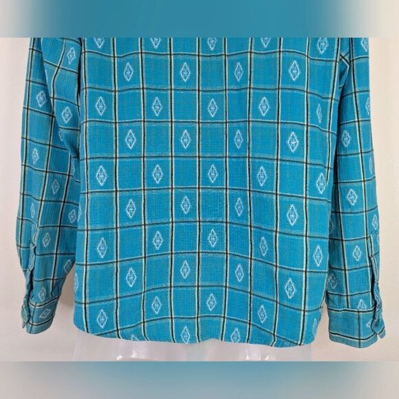 VTG Roughrider Teal Diamond Rodeo Cowboy Countryside Western Desert Button Up L - Picture 6 of 9
